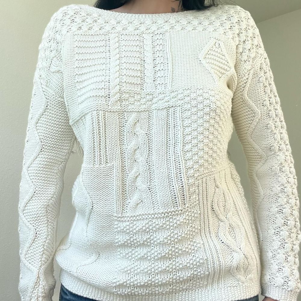 cream white Talbots cable knit long sleeve sweater